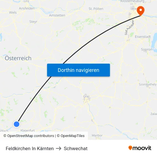 Feldkirchen In Kärnten to Schwechat map