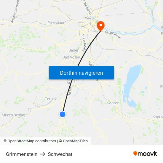 Grimmenstein to Schwechat map