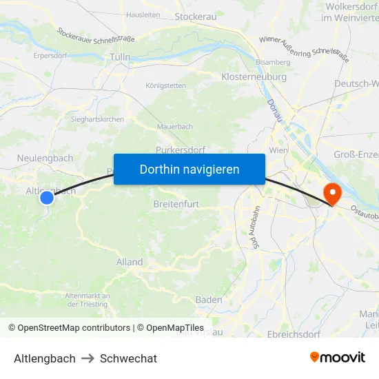 Altlengbach to Schwechat map