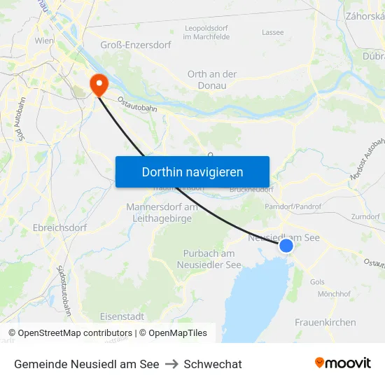 Gemeinde Neusiedl am See to Schwechat map