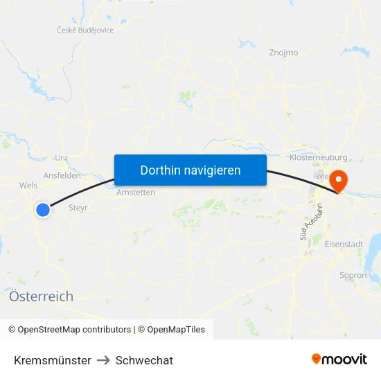 Kremsmünster to Schwechat map