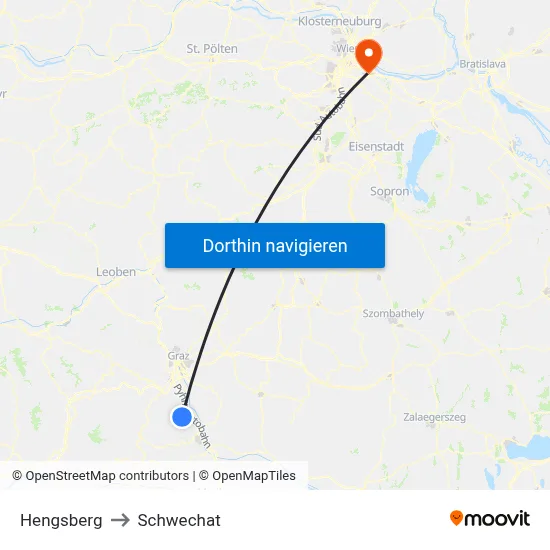 Hengsberg to Schwechat map