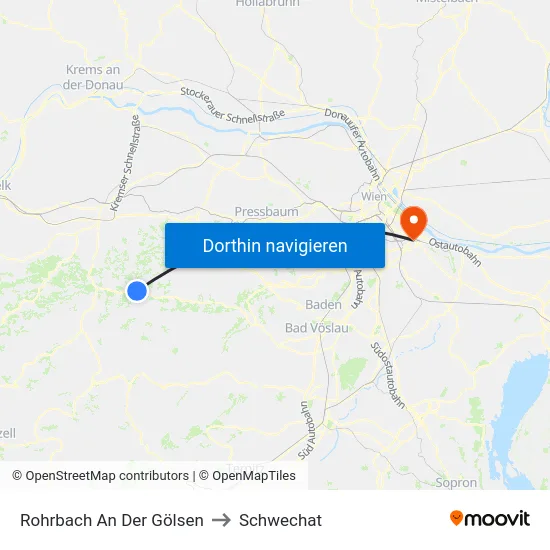 Rohrbach An Der Gölsen to Schwechat map