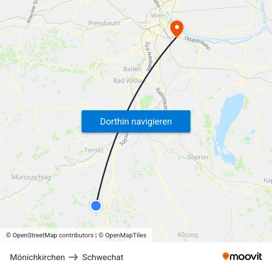 Mönichkirchen to Schwechat map