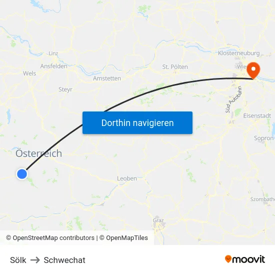 Sölk to Schwechat map