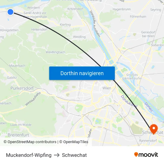 Muckendorf-Wipfing to Schwechat map