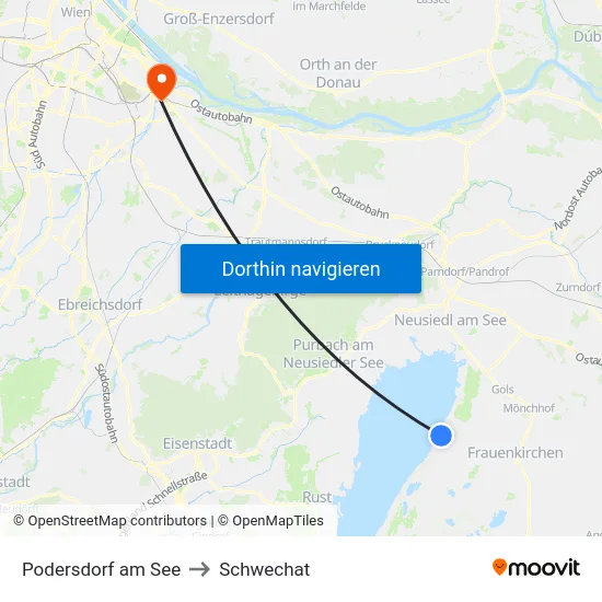 Podersdorf am See to Schwechat map