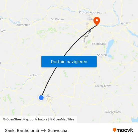 Sankt Bartholomä to Schwechat map