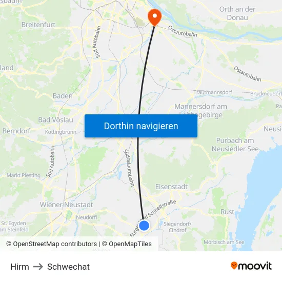 Hirm to Schwechat map