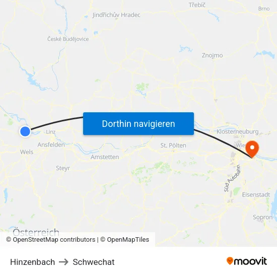 Hinzenbach to Schwechat map