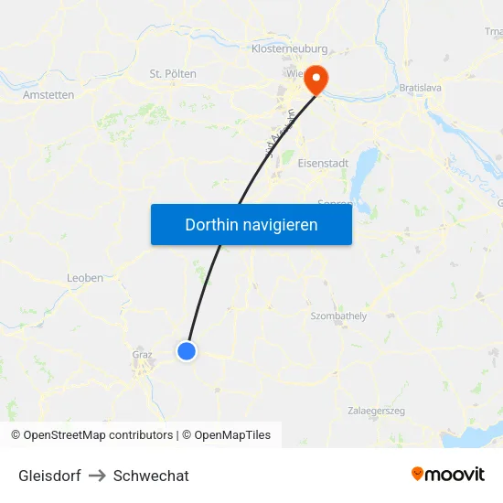 Gleisdorf to Schwechat map