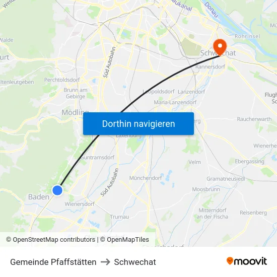 Gemeinde Pfaffstätten to Schwechat map