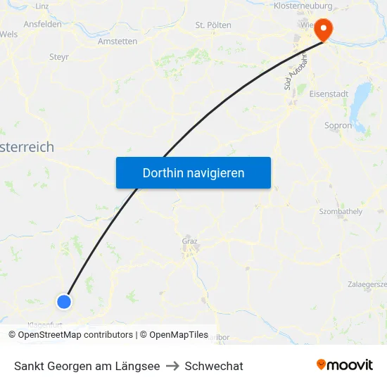 Sankt Georgen am Längsee to Schwechat map