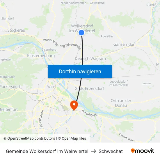 Gemeinde Wolkersdorf Im Weinviertel to Schwechat map
