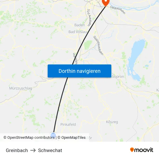 Greinbach to Schwechat map