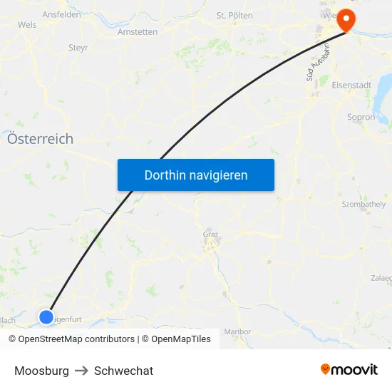 Moosburg to Schwechat map