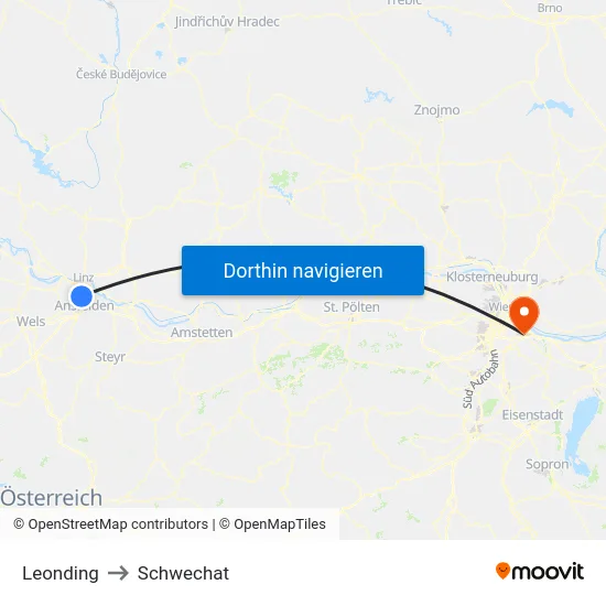 Leonding to Schwechat map