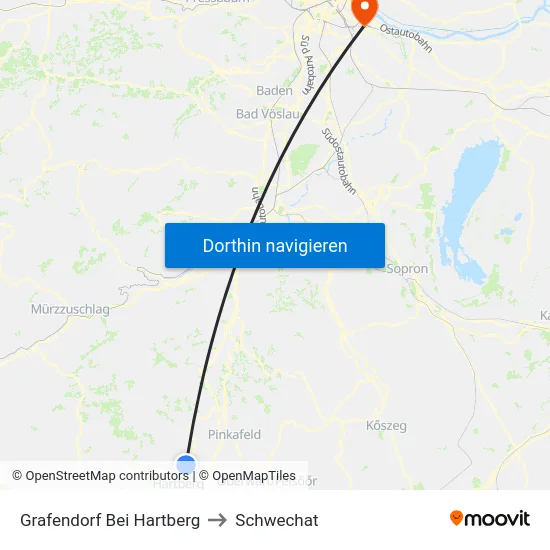 Grafendorf Bei Hartberg to Schwechat map