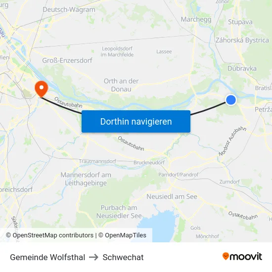 Gemeinde Wolfsthal to Schwechat map