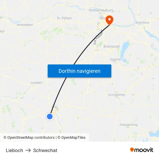 Lieboch to Schwechat map