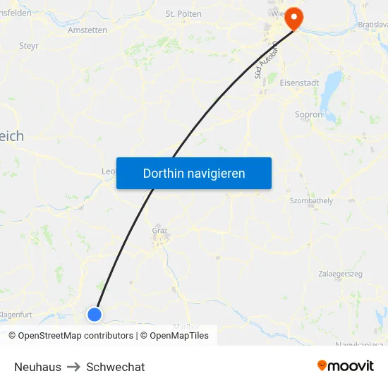 Neuhaus to Schwechat map