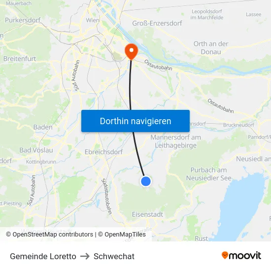 Gemeinde Loretto to Schwechat map