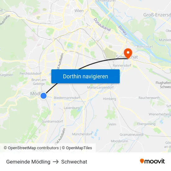 Gemeinde Mödling to Schwechat map