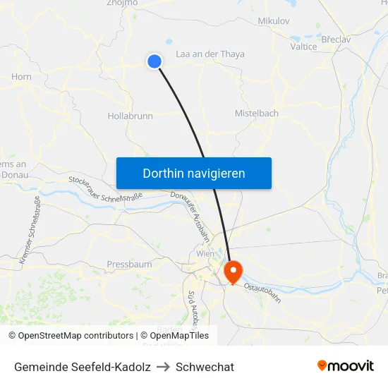 Gemeinde Seefeld-Kadolz to Schwechat map