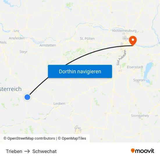 Trieben to Schwechat map
