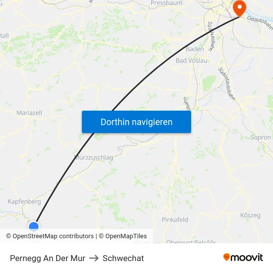 Pernegg An Der Mur to Schwechat map