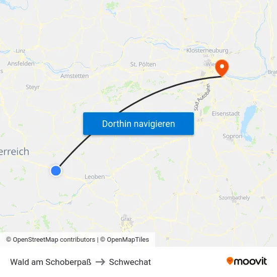 Wald am Schoberpaß to Schwechat map
