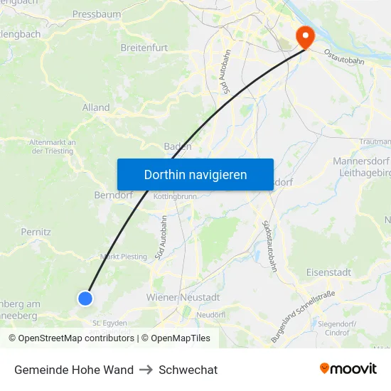 Gemeinde Hohe Wand to Schwechat map