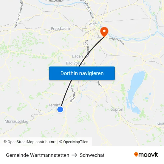 Gemeinde Wartmannstetten to Schwechat map
