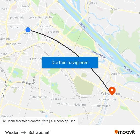 Wieden to Schwechat map