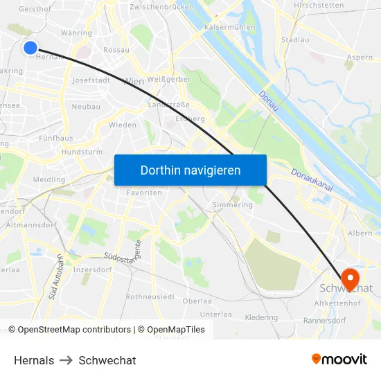 Hernals to Schwechat map