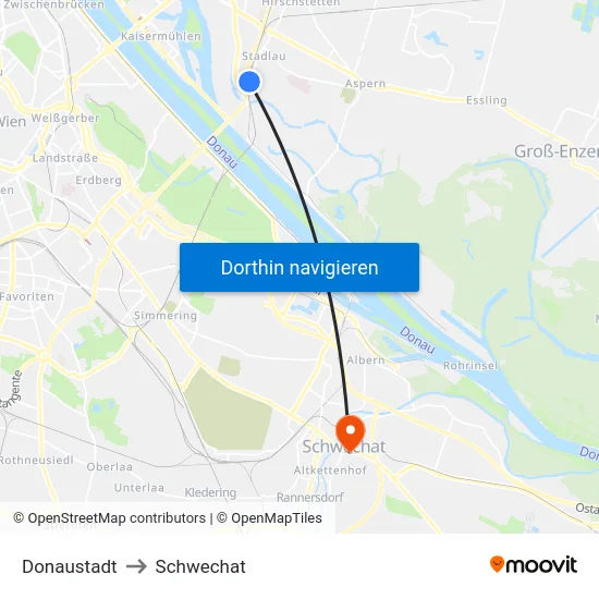 Donaustadt to Schwechat map
