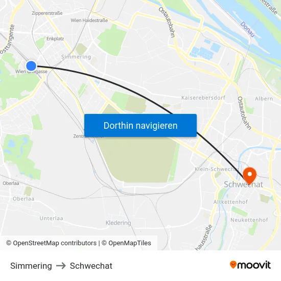 Simmering to Schwechat map