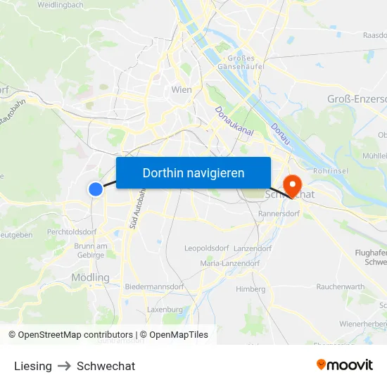 Liesing to Schwechat map