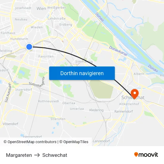 Margareten to Schwechat map