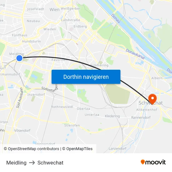 Meidling to Schwechat map