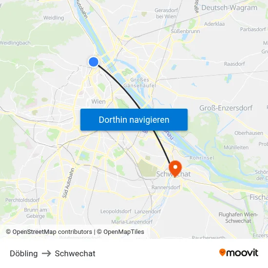 Döbling to Schwechat map