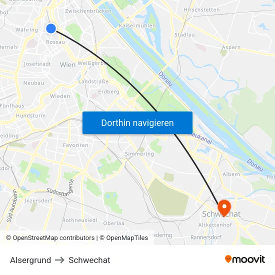 Alsergrund to Schwechat map