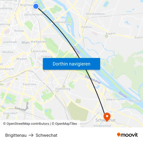 Brigittenau to Schwechat map