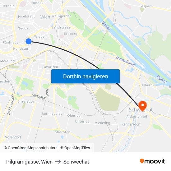 Pilgramgasse, Wien to Schwechat map
