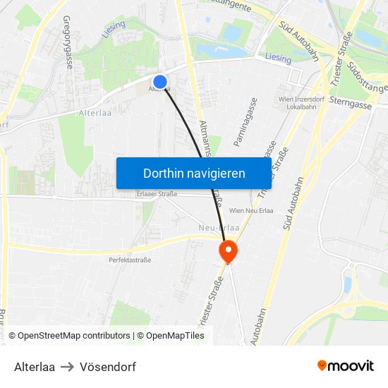 Alterlaa to Vösendorf map