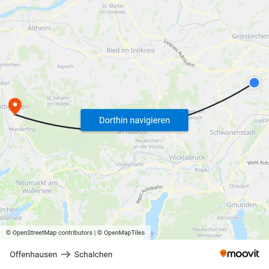 Offenhausen to Schalchen map