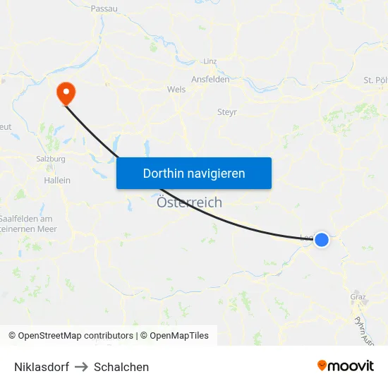 Niklasdorf to Schalchen map