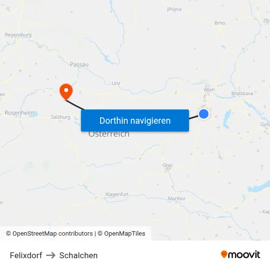 Felixdorf to Schalchen map