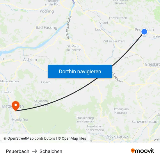 Peuerbach to Schalchen map