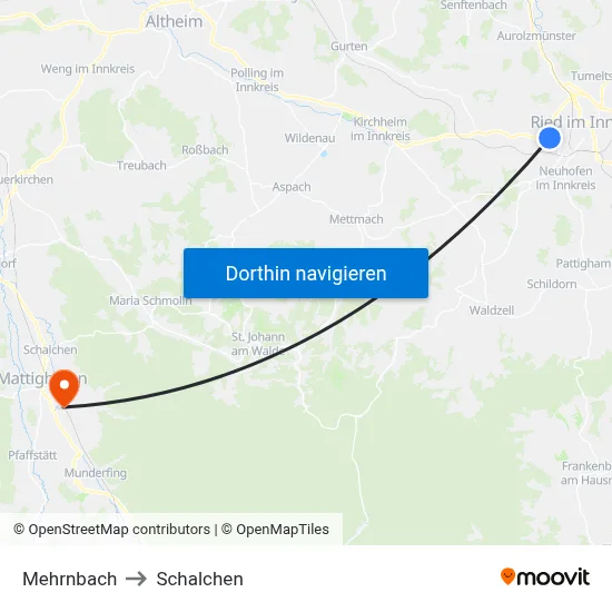 Mehrnbach to Schalchen map